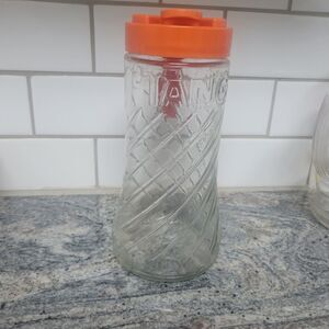 Vintage Embossed TANG Brand 9" Glass Pitcher Decanter Anchor Hocking 1970s